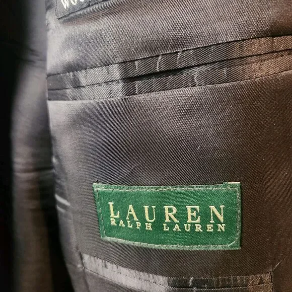 Vtg Lauren Ralph Lauren Charcoal Subtle Pinstripe Wool Suit 46L & Pants 40x31